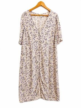 H&M Cream Purple Floral Button Front Sundress XXL 100% Viscose Boho Cottagecore